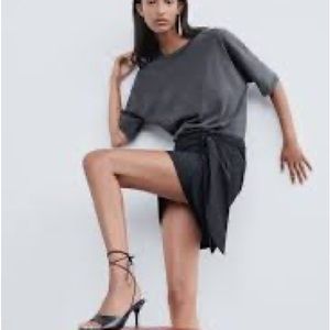 Zara draped miniskirt with sash tie BLK Sz large NWT